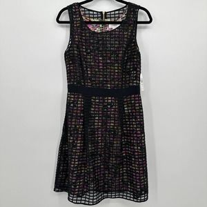 Jessica Simpson Dress A-Line Floral Mesh Sleeveless Scoop Neck Midi Black 10 NWT